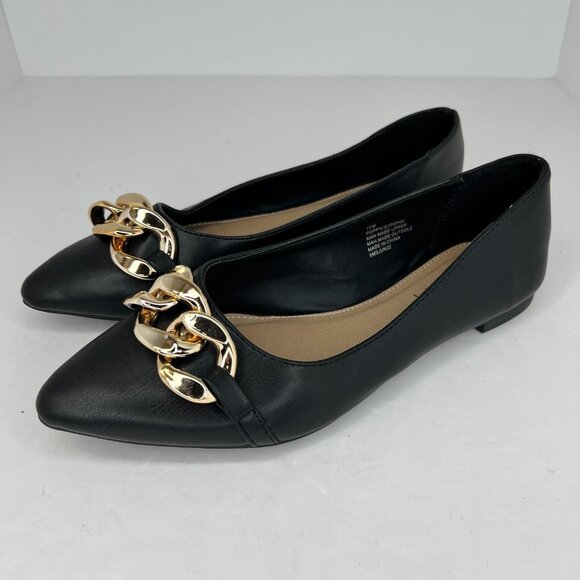 Esprit Womens Poppy E2POP02 Black Pointed Toe Chain Leather Size 10 Ballet Flats - Picture 1 of 10